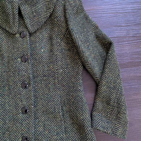 NWT Grace Elements Women's Green Herringbone Tweed Wool-blend coat Size 12 - Picture 14 of 16